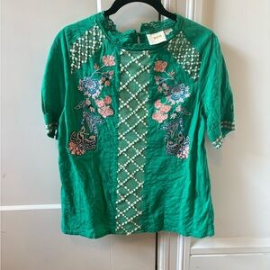Maeve - Green Embroidered Blouse - Medium/8